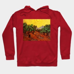 Olive Trees with Yellow Sky and Sun by Vincent van Gogh Hoodie